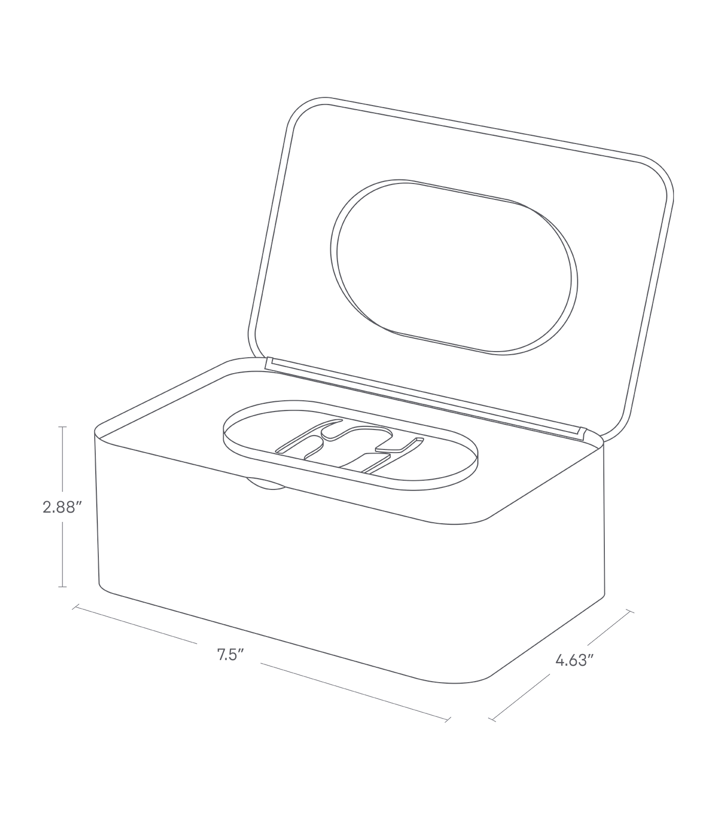 Dimension image for Wipes Dispenser on a white background including dimensions  L 4.72 x W 7.48 x H 2.95 inches