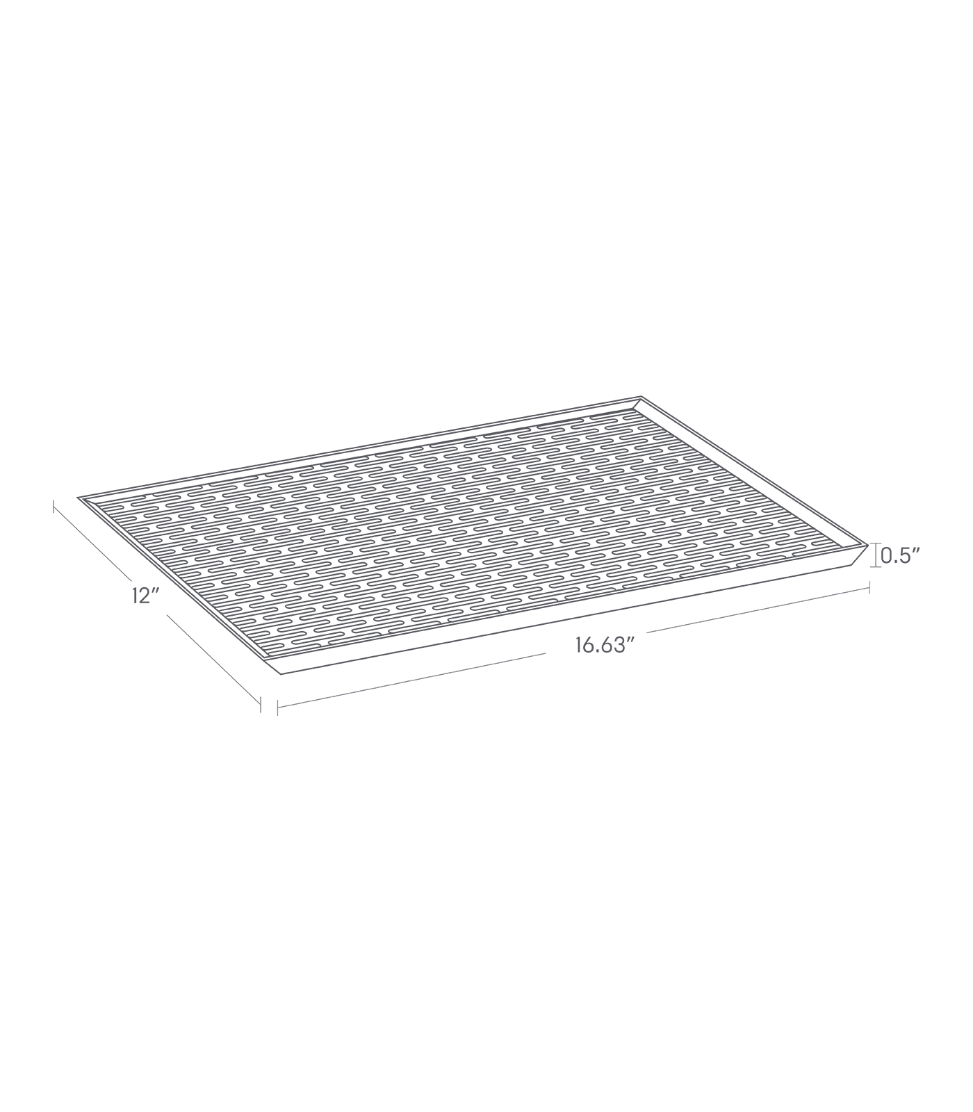 Dimension image for Dish Drainer Tray on a white background including dimensions  L 12.09 x W 16.73 x H 0.59 inches