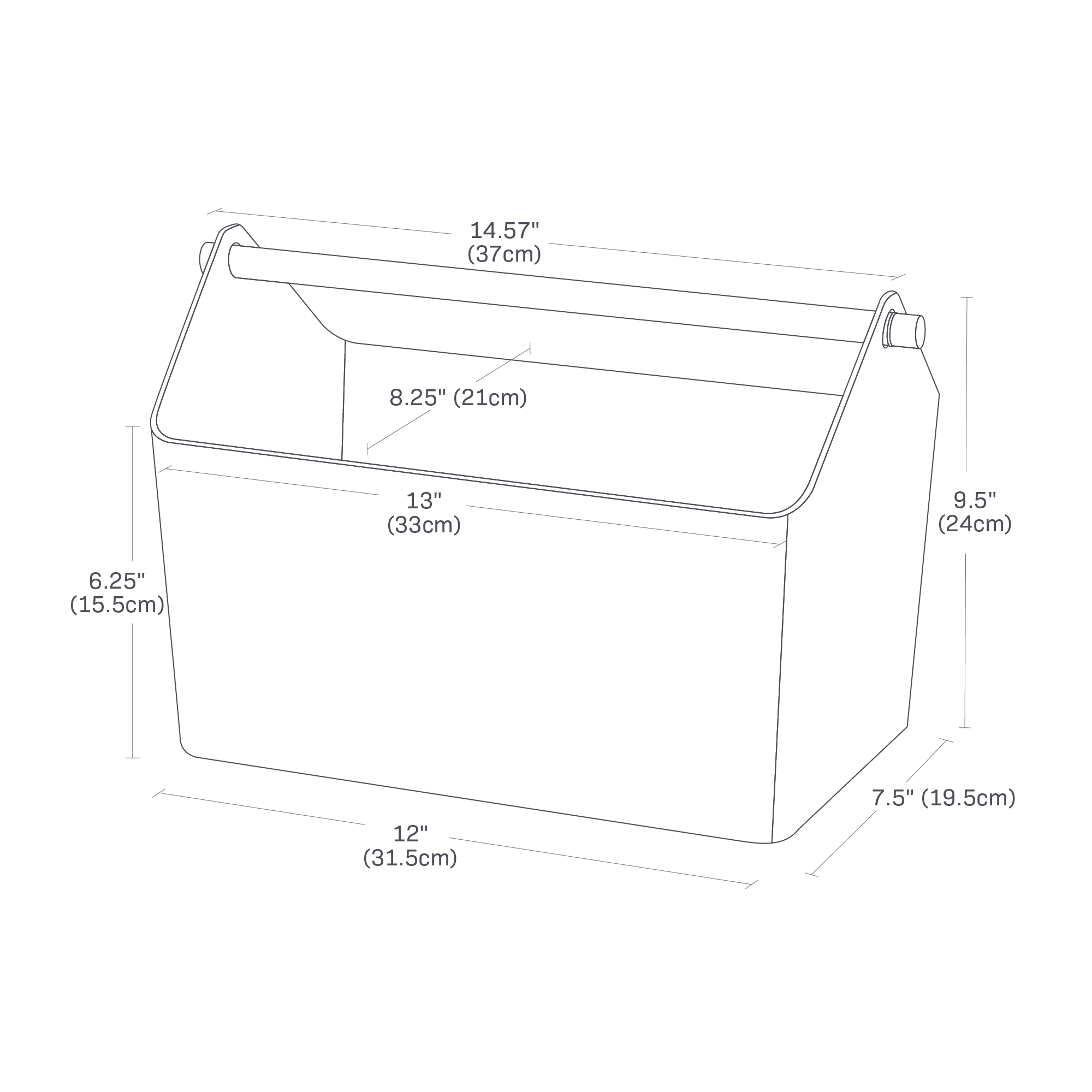 Dimension image for Storage Caddy showing length of 12 inches, width of 7.5 inches and height of 9.5 inches