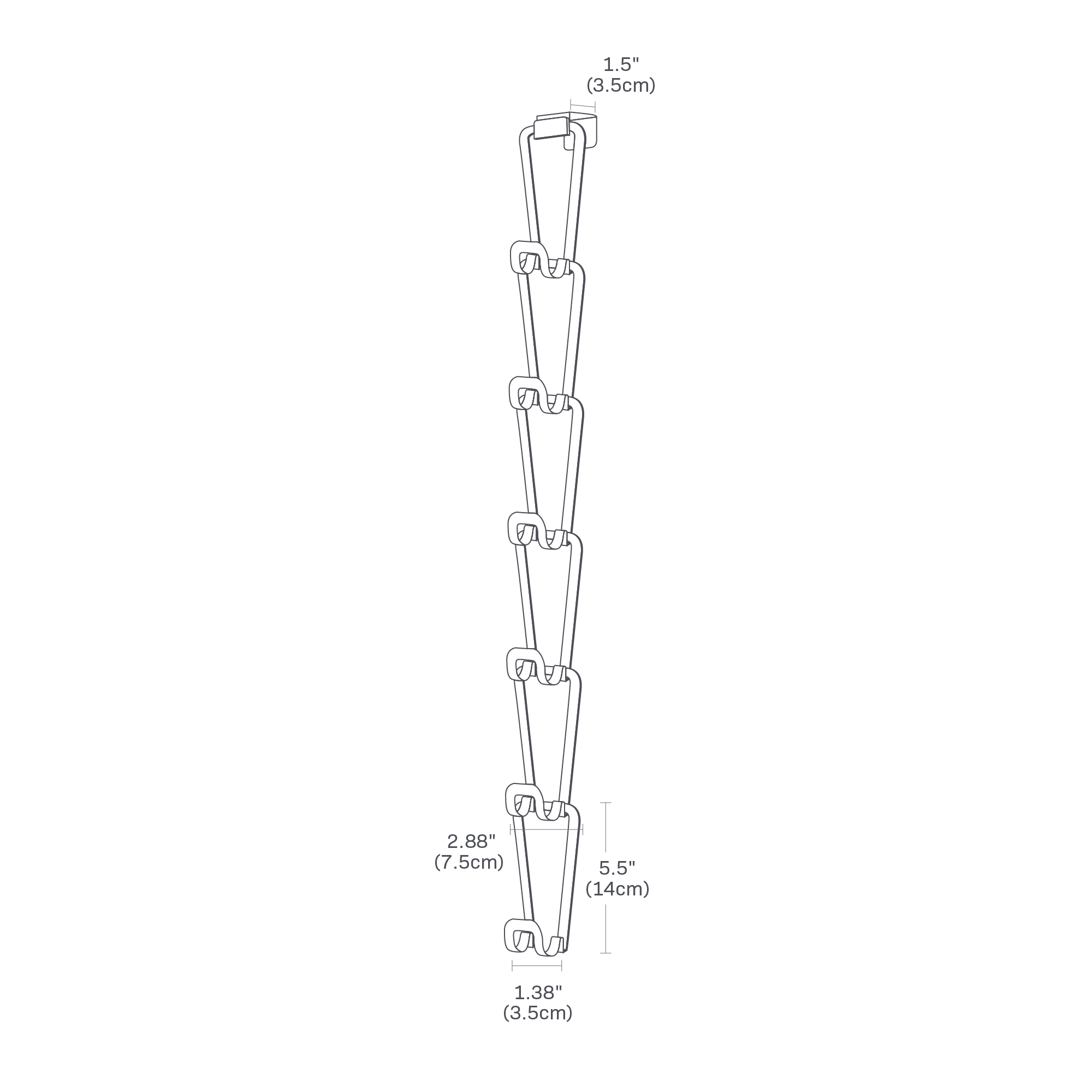 CHAIN Cascading Storage Hooks. Overall length 30.31 inches tall, 1.5 inches wide. Individual hook length: 5.5 inches tall, 2.88 inches long.