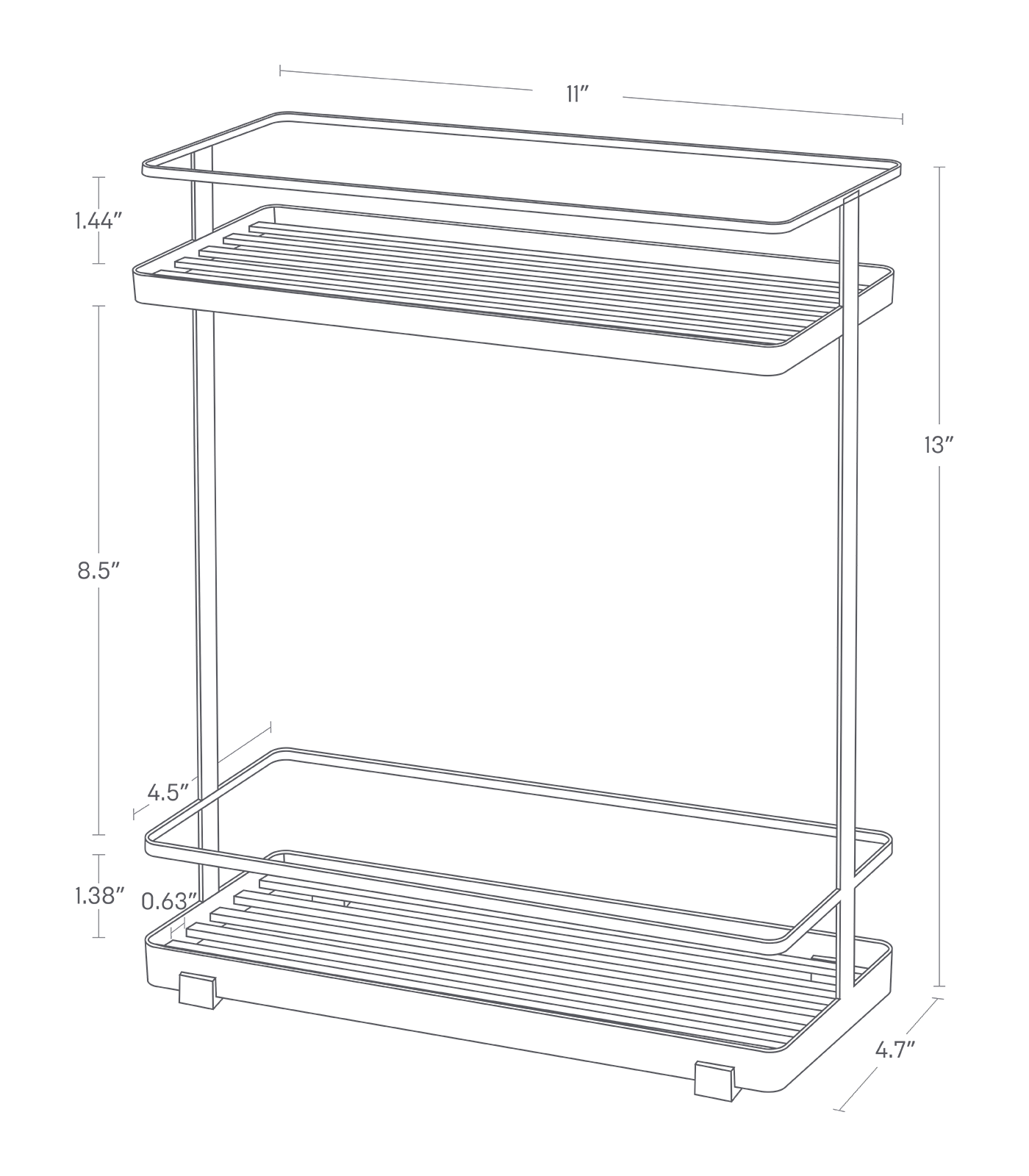 Dimension image for Shower Caddy showing total height of 13