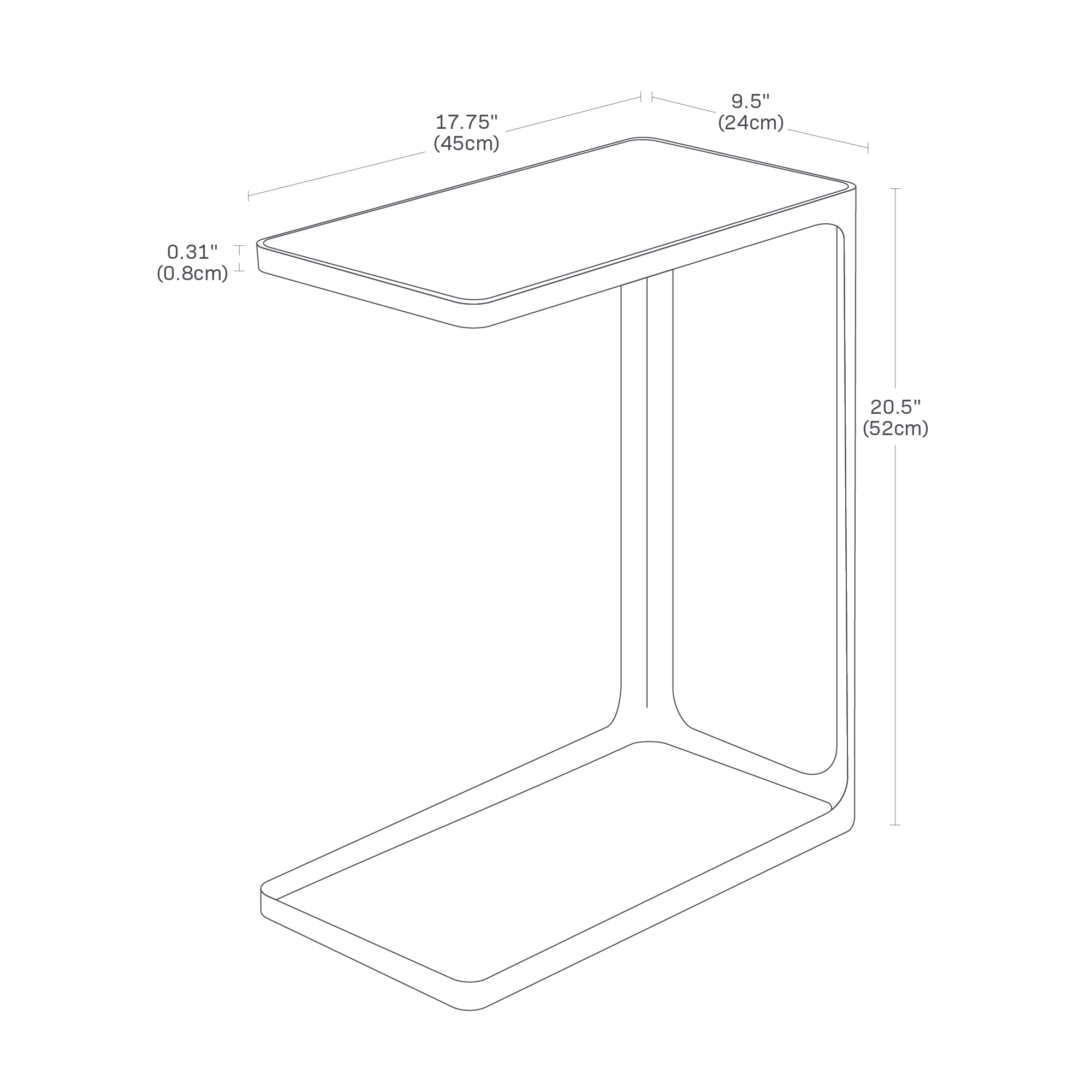 Dimension Image for C Side Table on a white background showing height of 20.5 inches, width of 9.5 inches, and length of 17.75 inches.