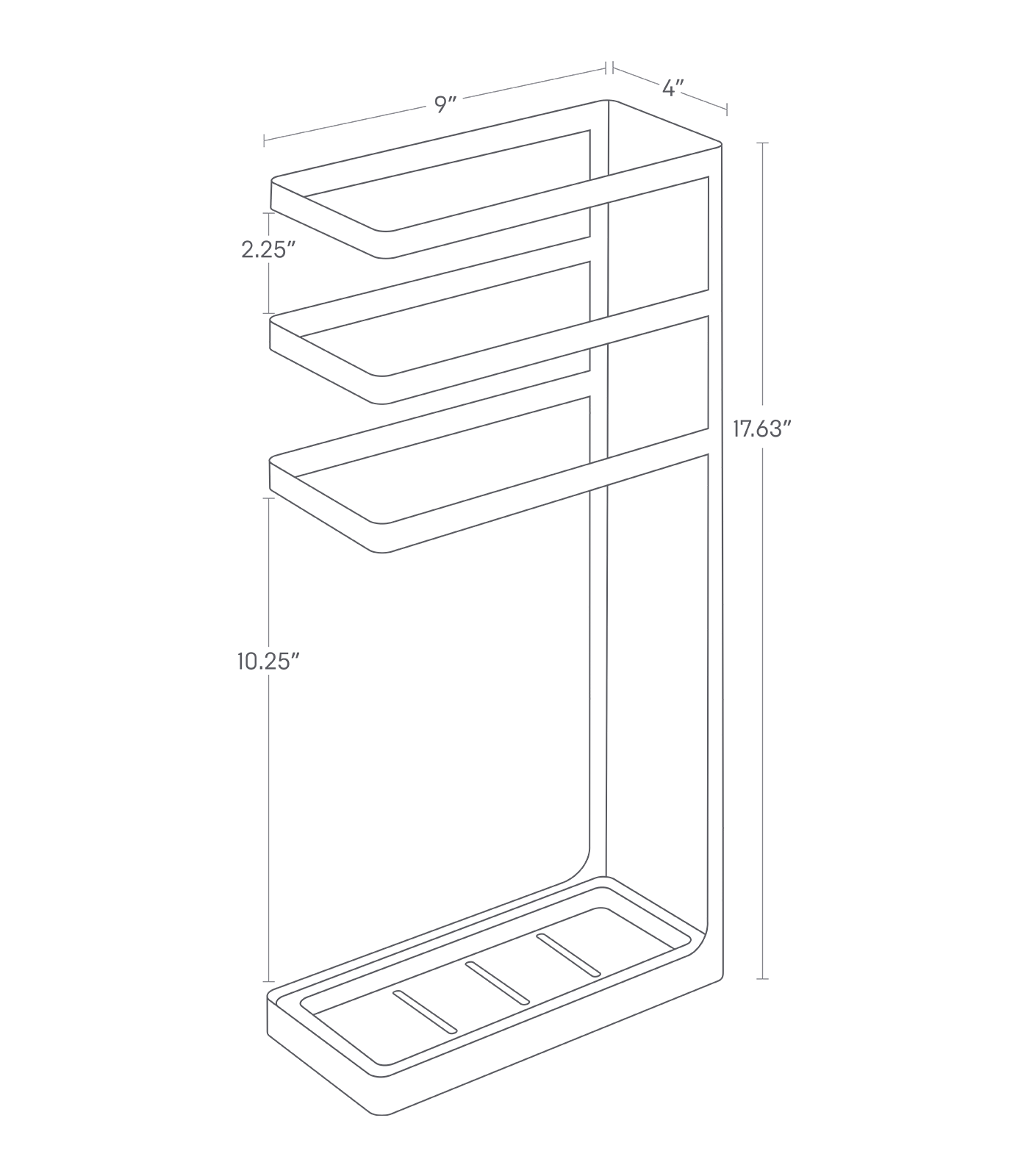 Dimension image for Umbrella Stand on a white background including dimensions  L 4.13 x W 9.06 x H 17.72 inches