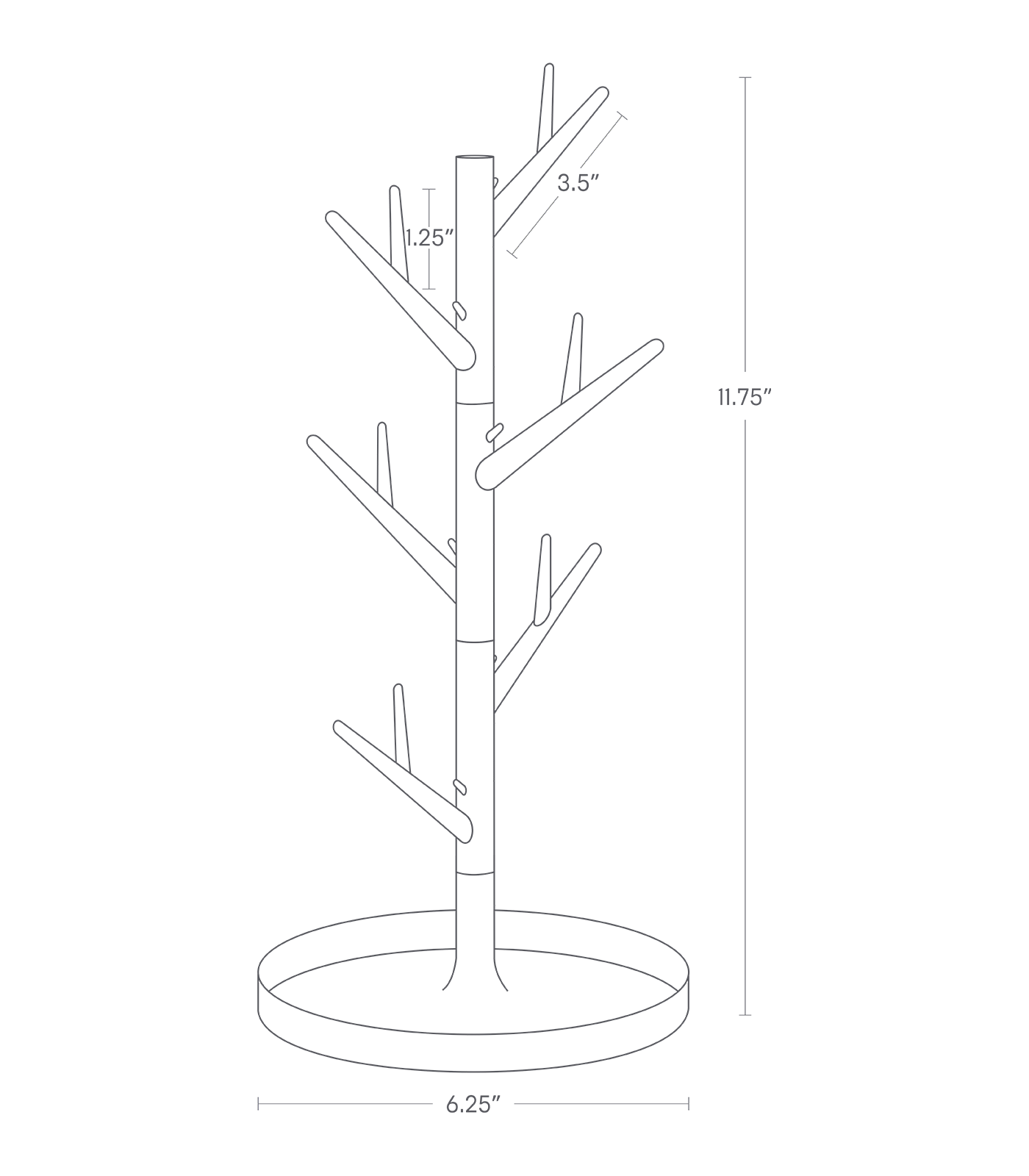 Dimension Image for Mug Tree on a white background showing height of 11.75