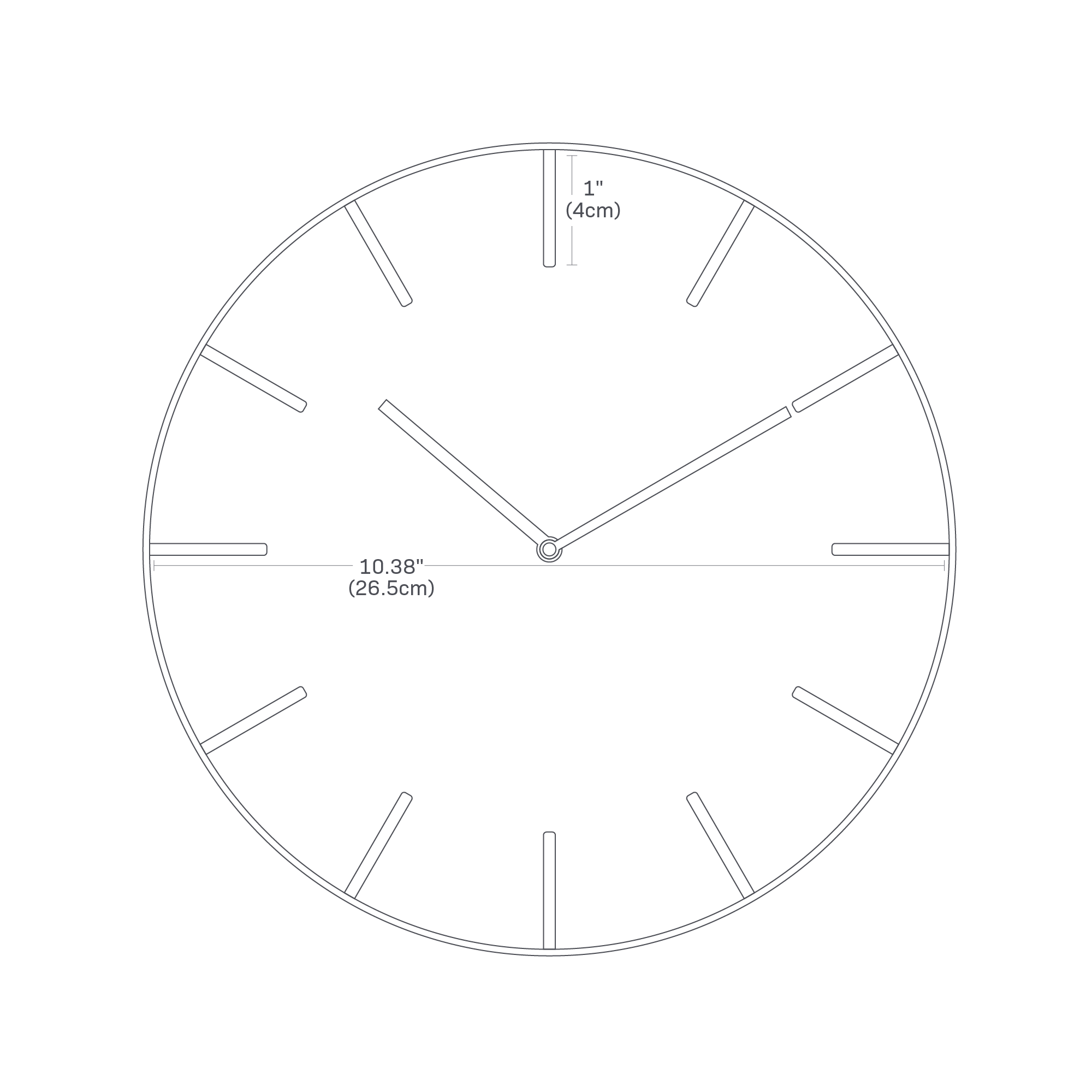 Dimension Image for Wall Clock on a white background showing 10.38 inches diameter.