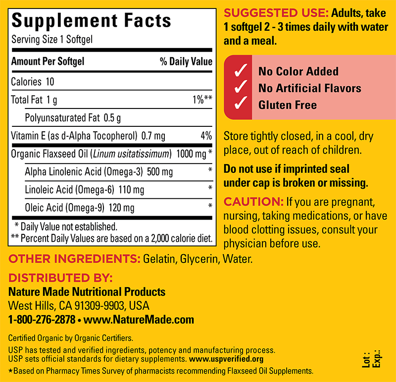 Flaxseed Oil 1000 mg Softgel Heart Health Support Nature Made