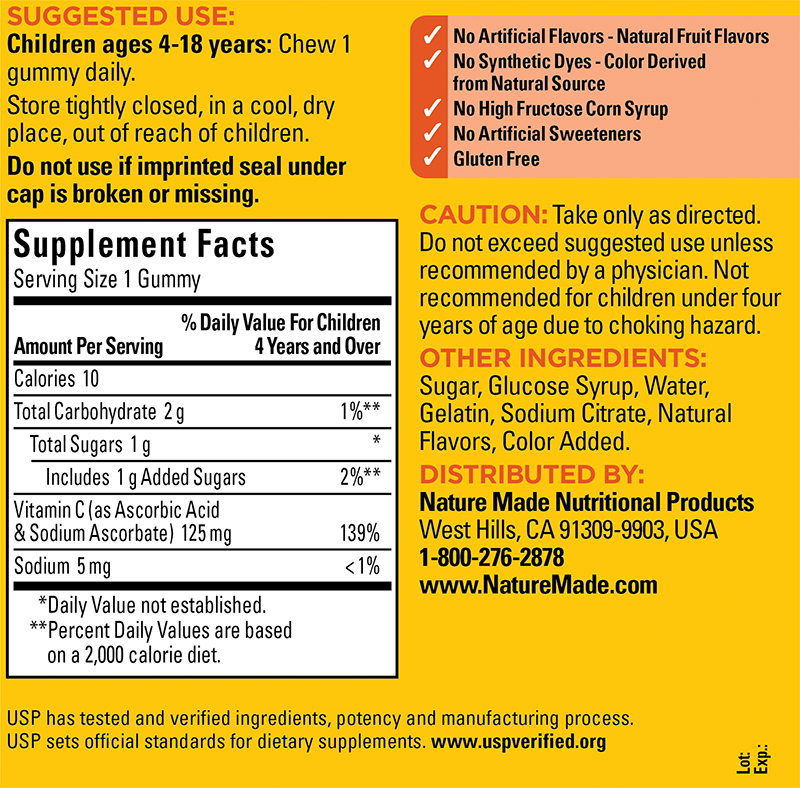 Kids First® Vitamin C Gummies Supplement Facts