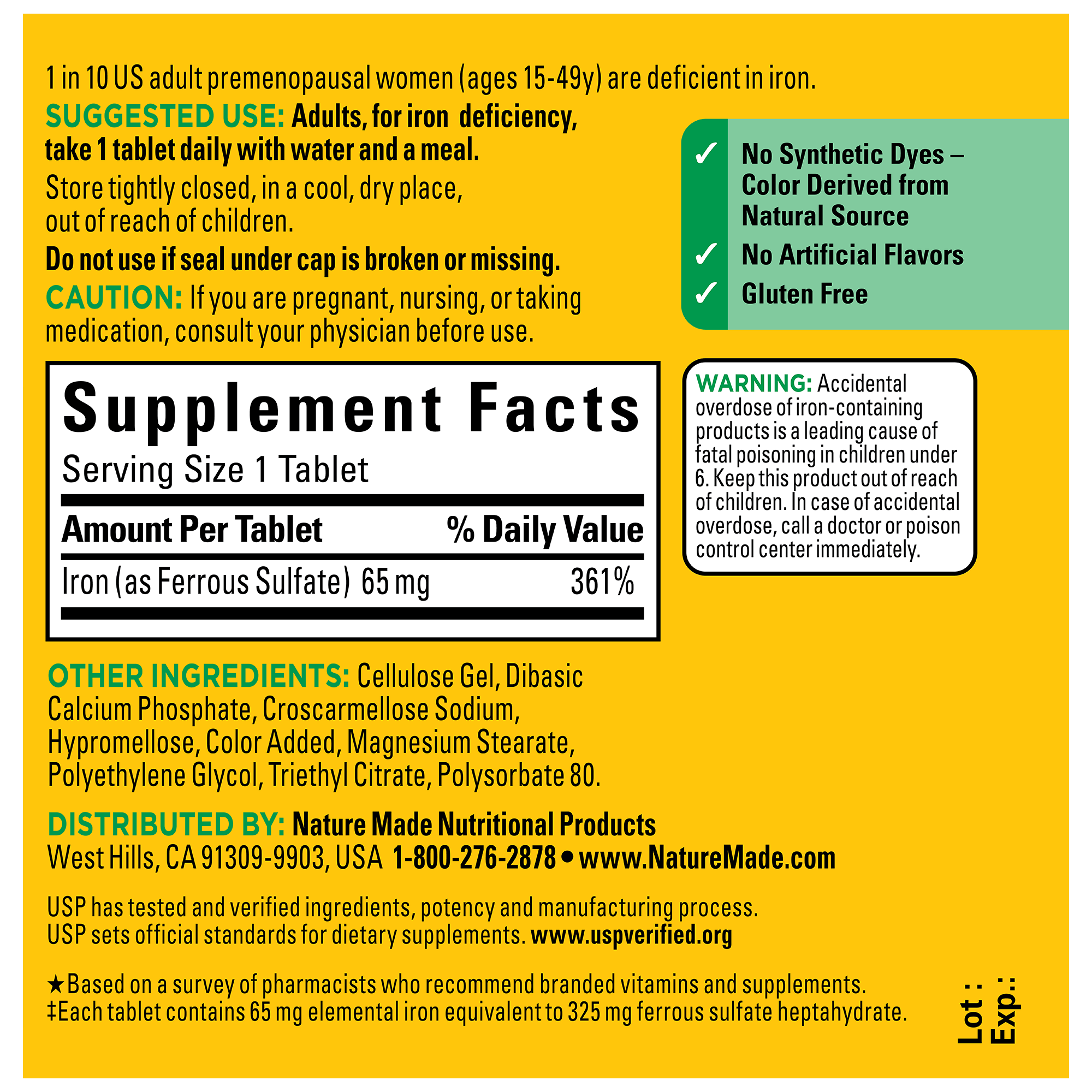 Iron Tablets Color Iron Tablets | Vital for Red Blood Cell Formation | Nature Made®