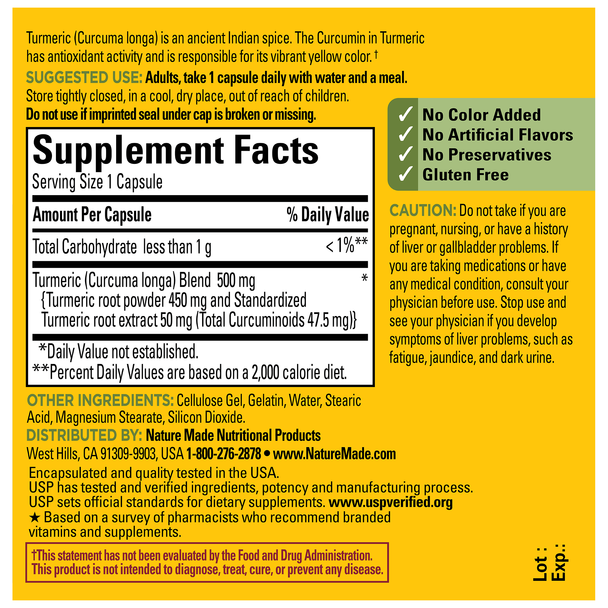 Tumeric Labeles 500 mg Turmeric Curcumin Supplements | Nature Made®