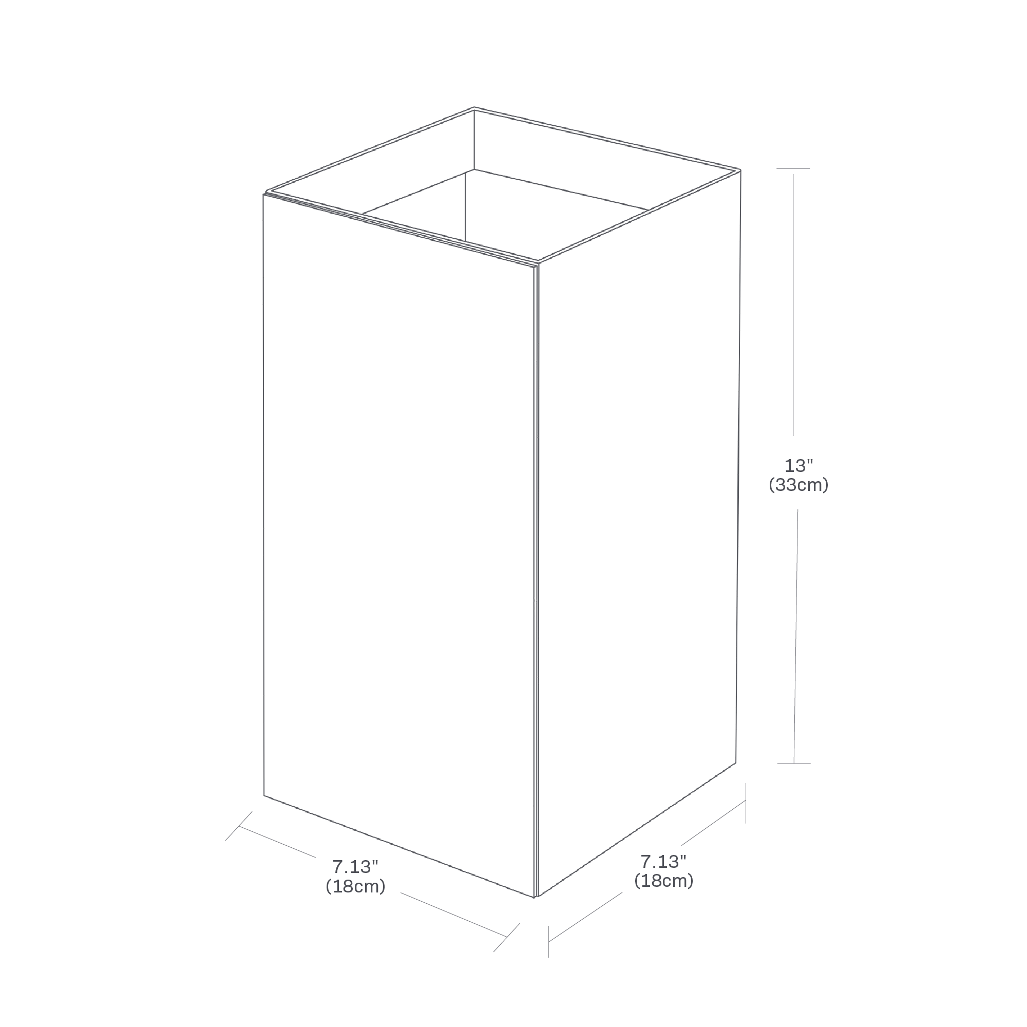 Poubelle TOWER. Taille : courte. 13 pouces de haut, 7,125 pouces de long, 7,125 pouces de large.