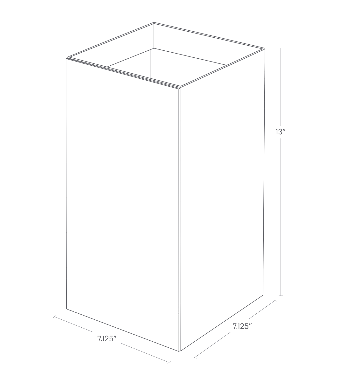 TOWER Trash Can. Size: Short. 13 inches tall, 7.125 inches long, 7.125 inches wide.