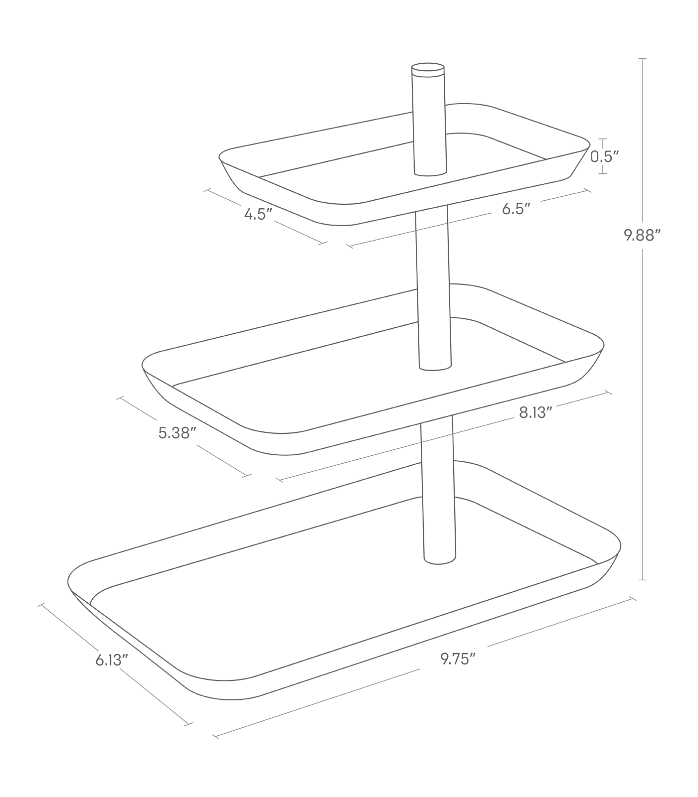 Dimension image for Serving Stand showing length of 9.75