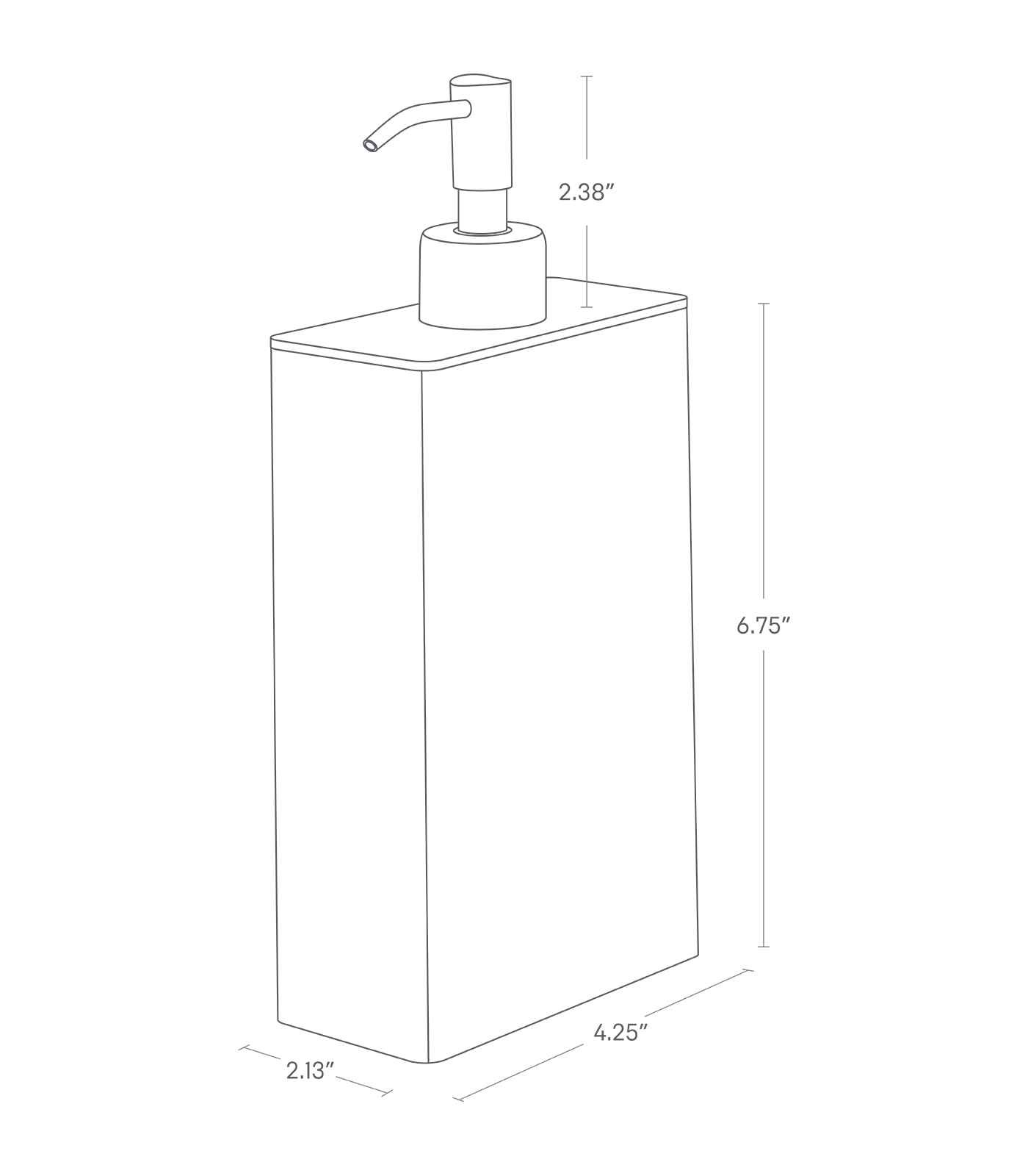 Dimension image for Rectangle Shower Dispenser showing container height of 6.75