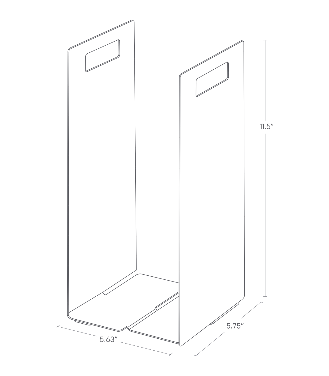 Dimenision image for Towel Storage Organizeron a white background showing total width of 5.63