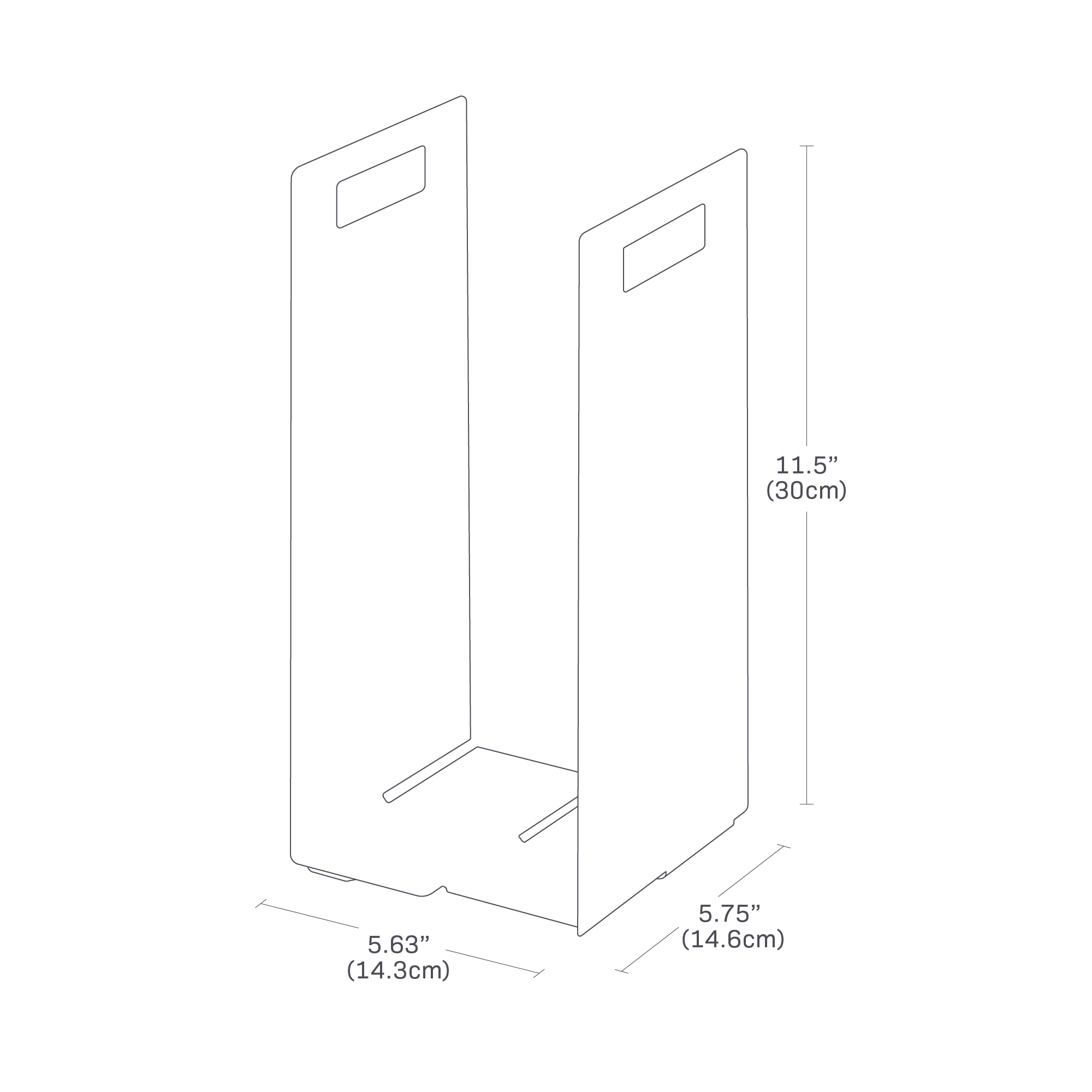 Dimenision image for Towel Storage Organizeron a white background showing total width of 5.63 inches, length of 5.75 inches, height of 11.5 inches