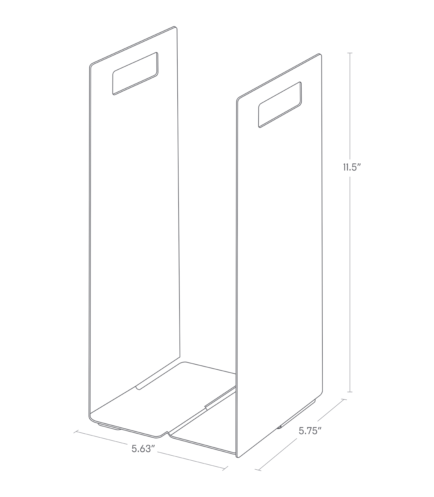 Dimenision image for Towel Storage Organizeron a white background showing total width of 5.63