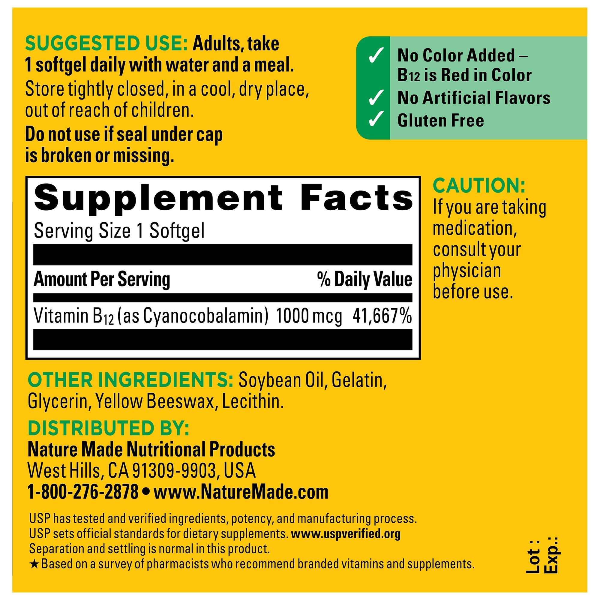 Vitamin B12 1000 mcg Softgels supplements fact panel.