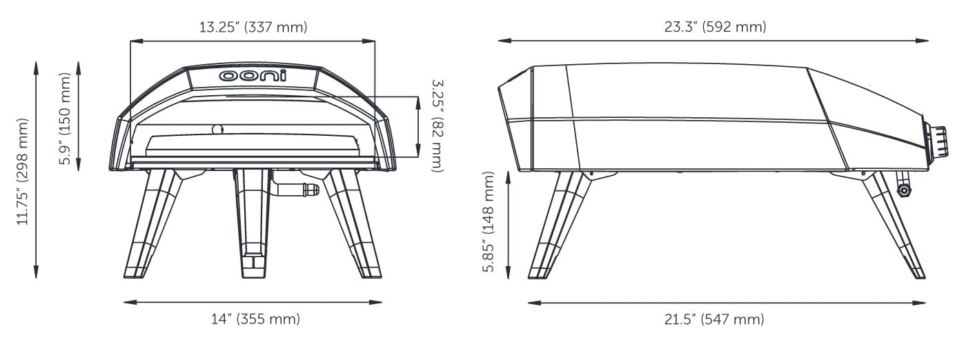 Dimensions and blueprint of Ooni Koda 12