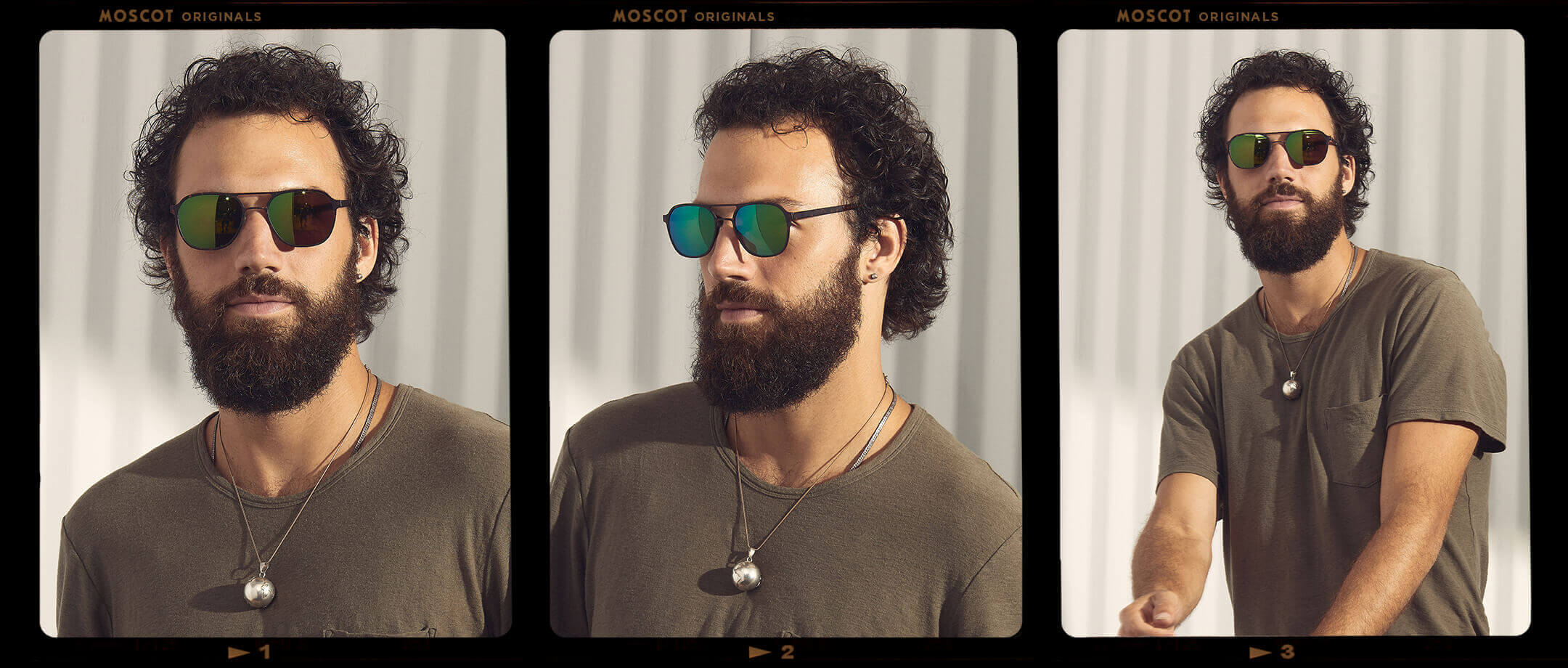  Model is wearing The ZULU-T SUN in Tortoise/Pine in size 54 with Green Flash Mirror Lenses 
