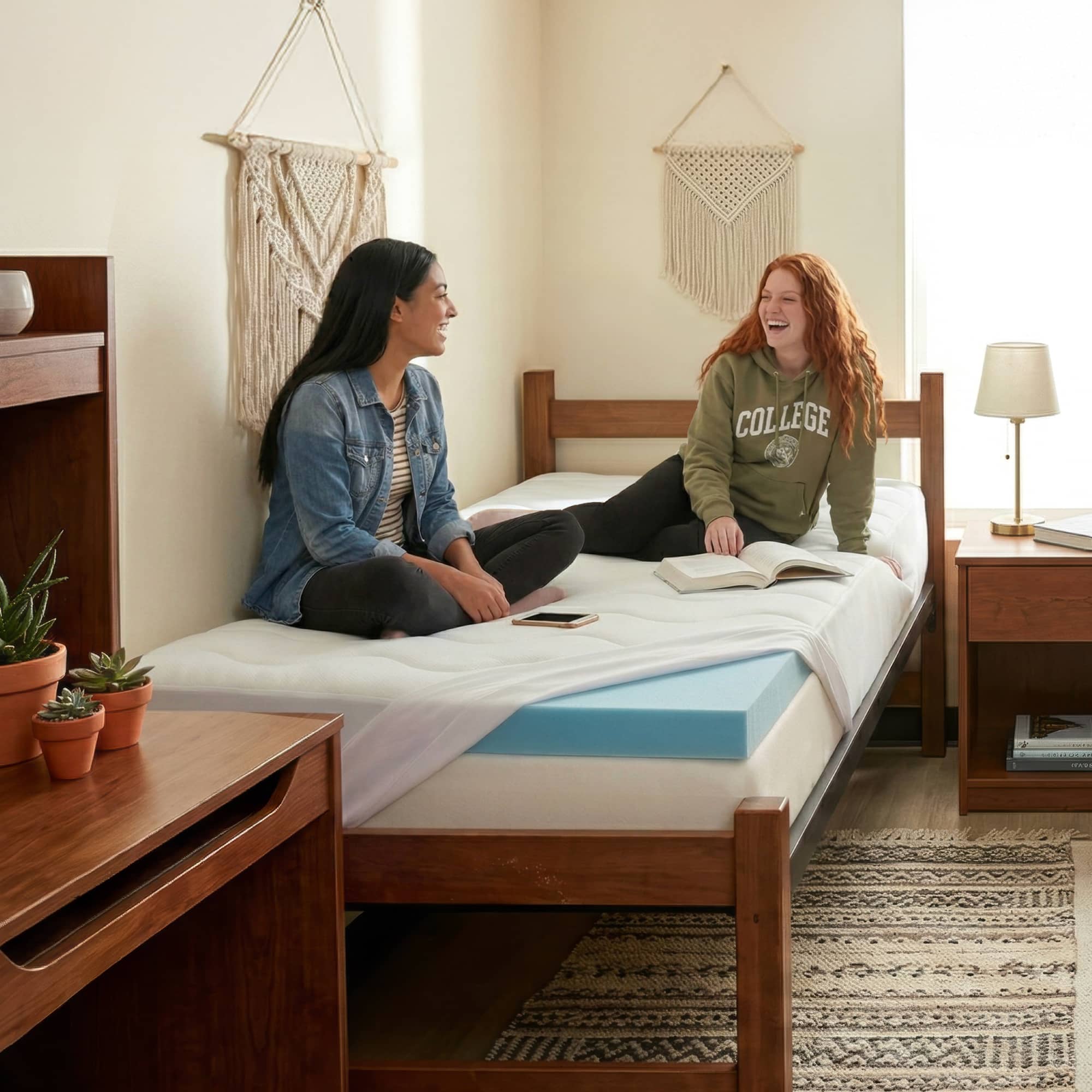 Orders placed by 2pm ships sam day. Responsive support.  Photo of a light blue mattress topper with a white lightly padded cover on top of a bed.