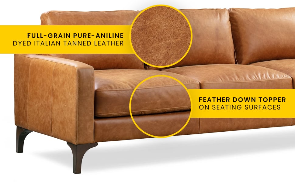 Cognac Tan Soro Italian Leather, Top Grain Leather Couch Dogs