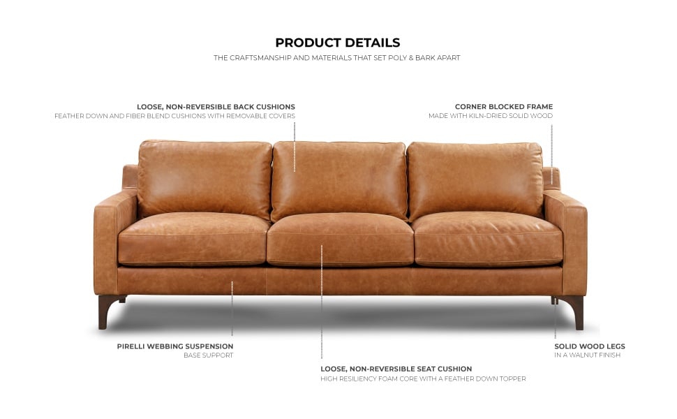 Cognac Tan Soro Italian Leather, Leather Sofa With Non Removable Cushions
