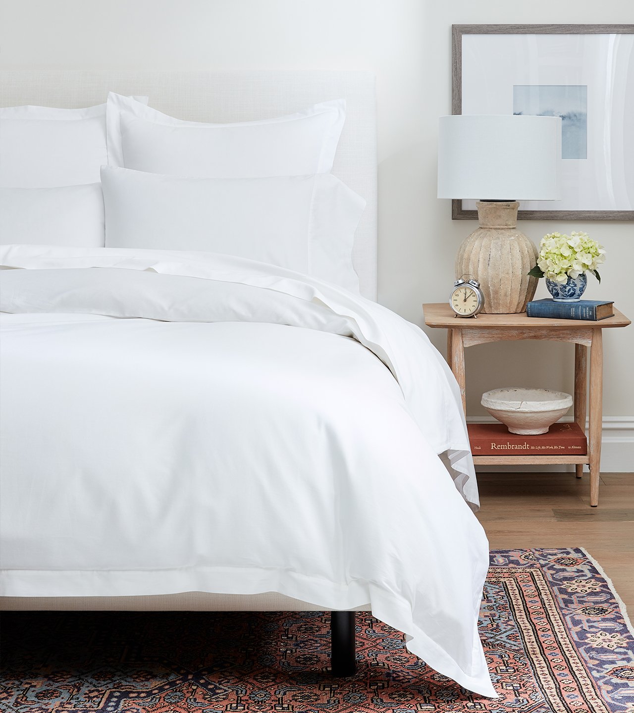 Straight on Bed with Classic Hemmed Hemmed Duvet Set in White