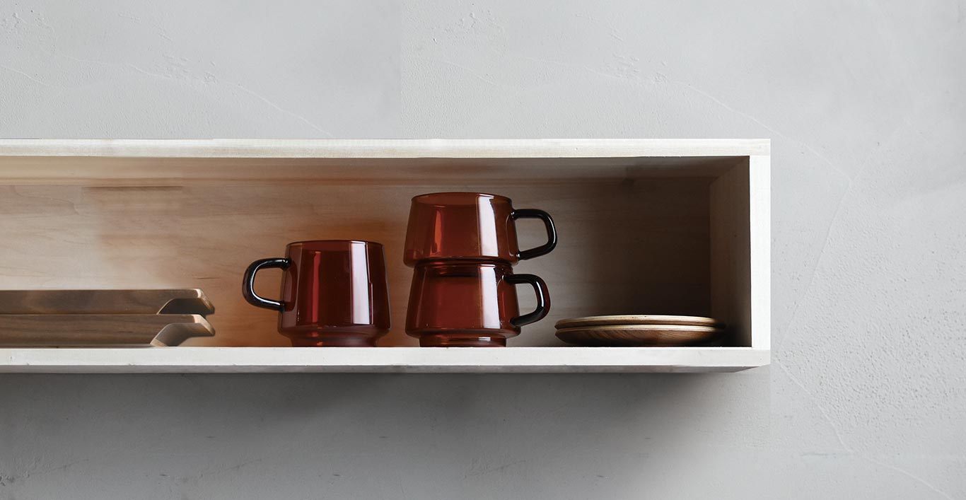  SEPIA mugs in a kitchen cabinet  
