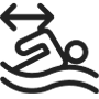 Swimmer and an arrow symbol representing distance per stroke (DPS)