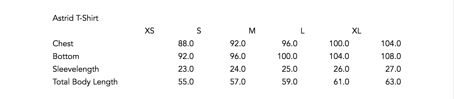 Astrid T-Shirt Size Guide