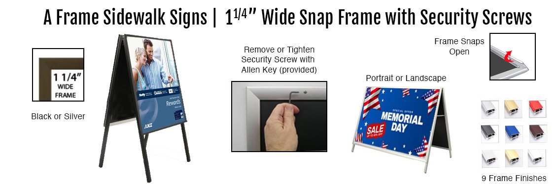 A-Frame 30x30 Sign Holder  Snap Frame 1 1/4 Wide with Radius Corners FREE  Shipping – FloorStands