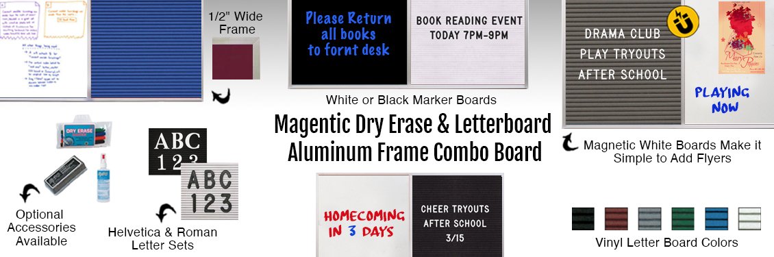 Magentic-Dry-Erase--Letterboard-Aluminum-Frame-Combo-Board