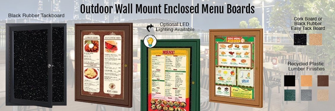 Outdoor Wall Mount Enclosed Menu Boards – BulletinBoards4Sale