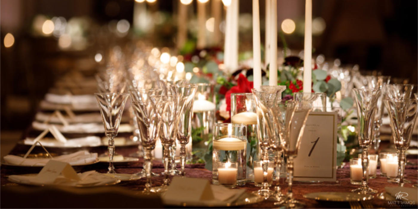 wedding table with candles and beautiful diana glassware