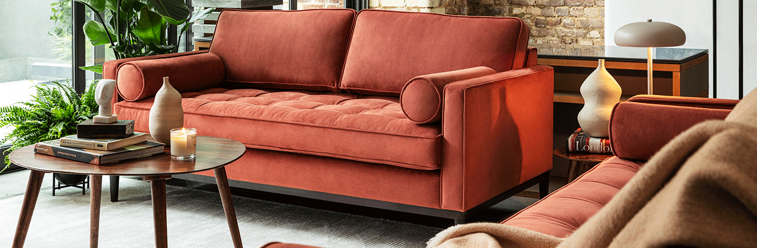 Model 02 sofa set in brick velvet