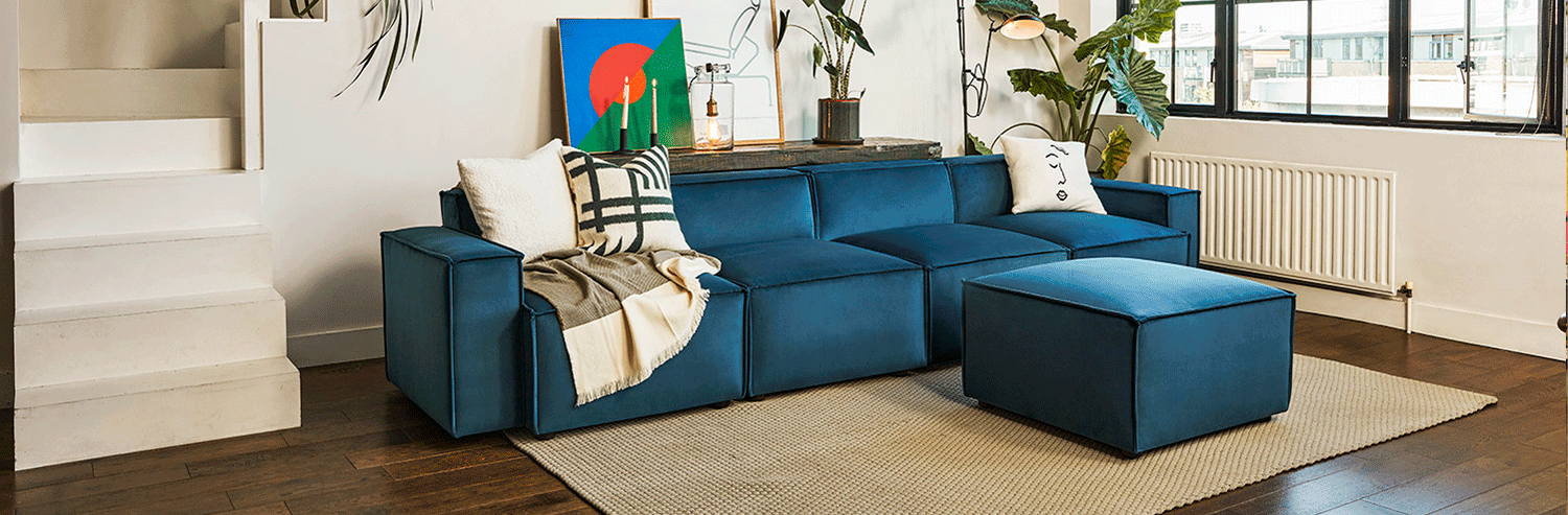 Blue Fabric Sofa