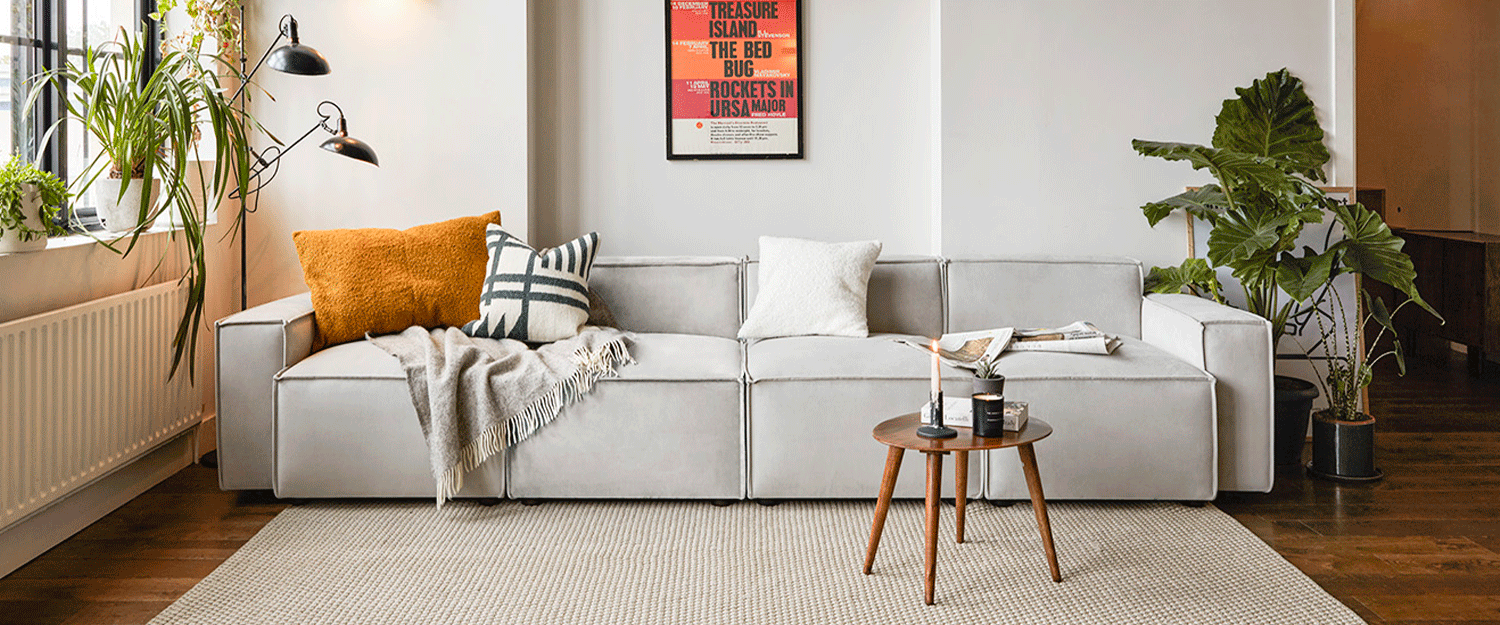 Model 03 4 Seater Modular Sofa in Light Grey Velvet