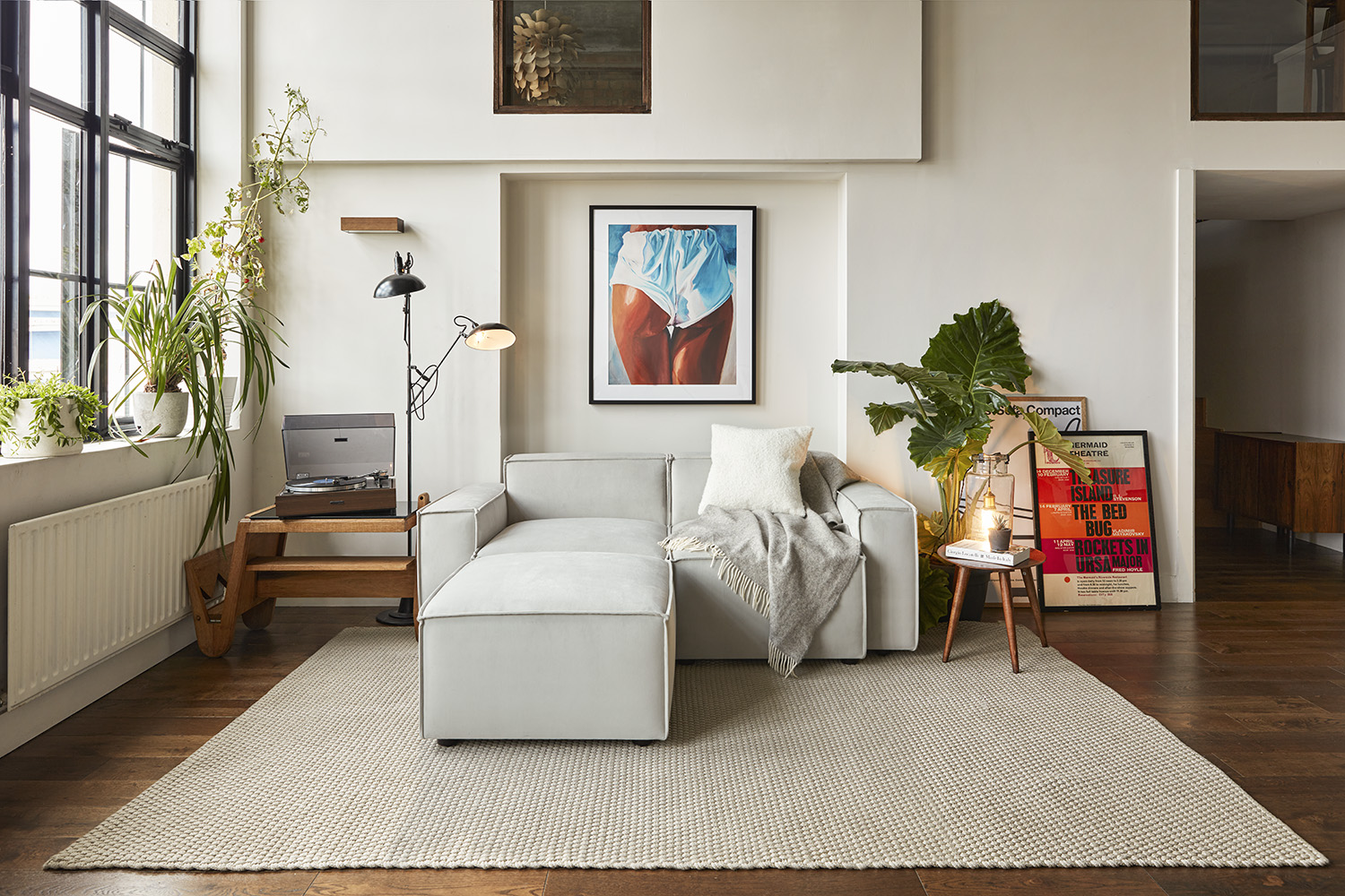 Light Grey Comfortable Ottoman with matching sofa