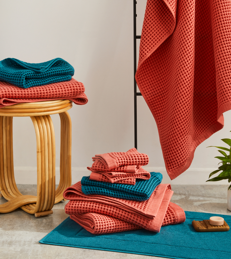 Bathroom scene featuring Brooklinen's latest Bath Towel collection.