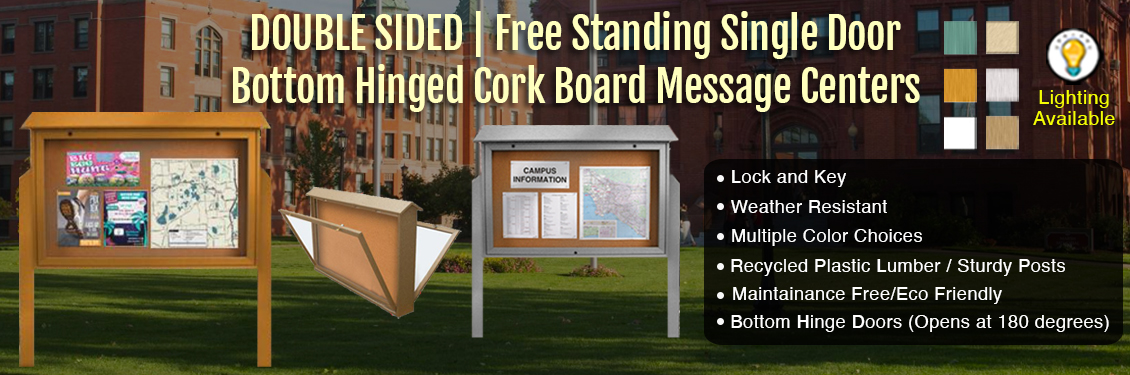 DOUBLE-SIDED--Free-Standing-Single-Door-Bottom-Hinged-Cork-Board-Message-Centers--copy