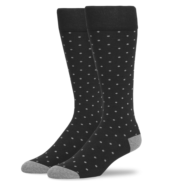 SILVER Extended Crew Dress Sock Charcoal Heather Vetiver Dots