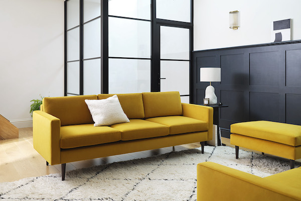 Yellow velvet sofa