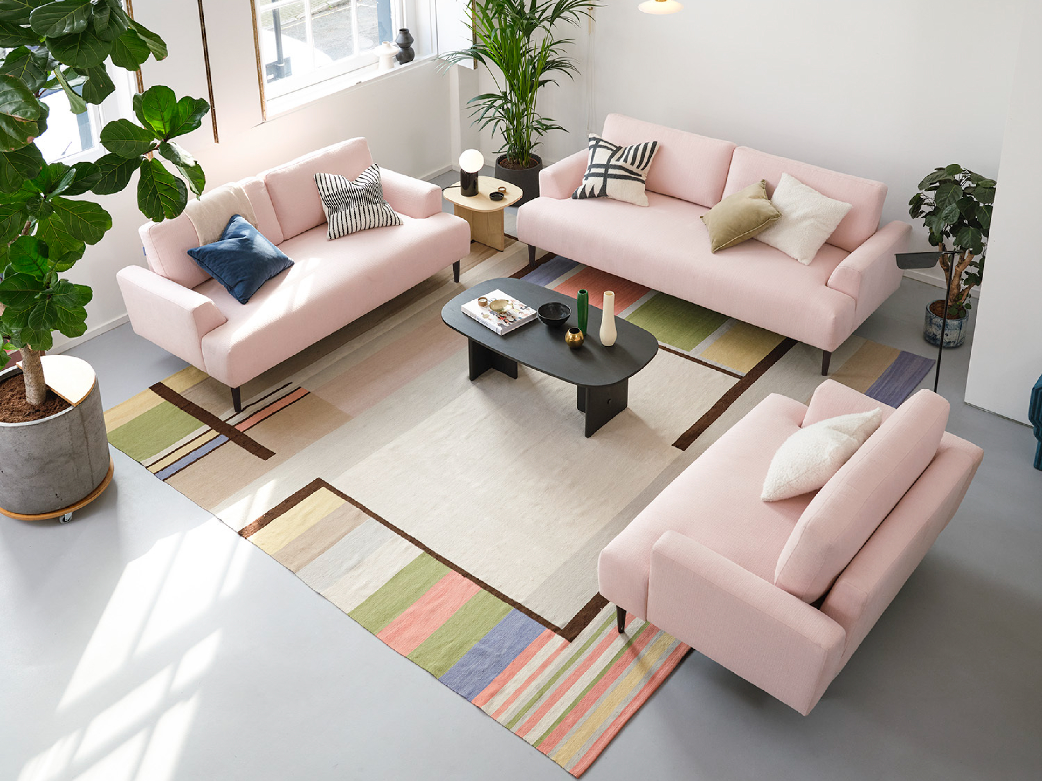 Pink linen sofas