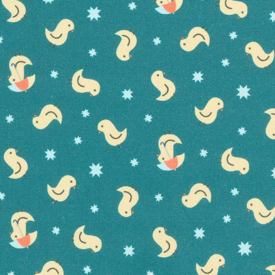 chuck the duck print fabric from the welcome to quilt town fabric collection.