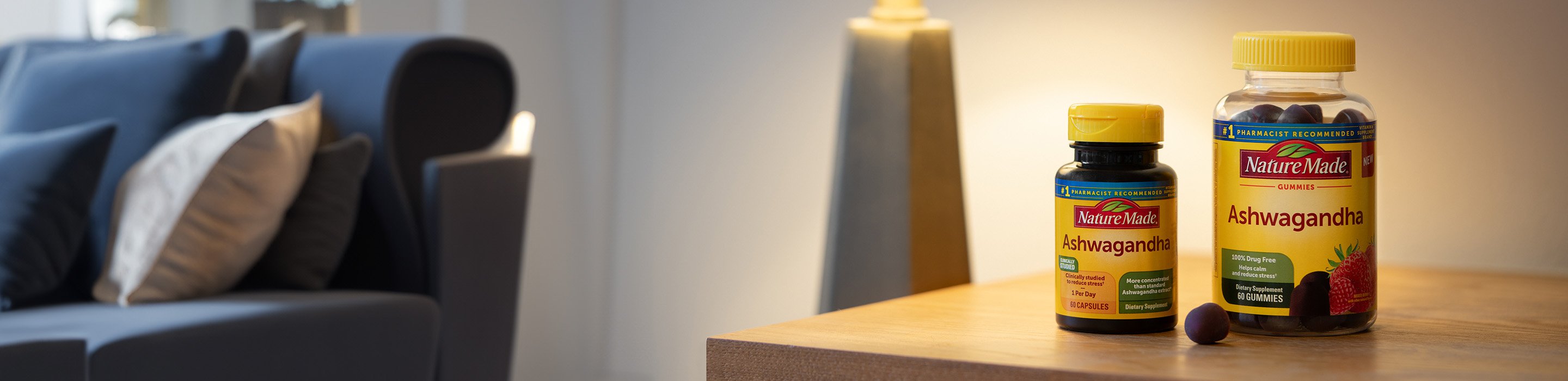 Nature Made® Ashwagandha supplement in gummies and capsules.