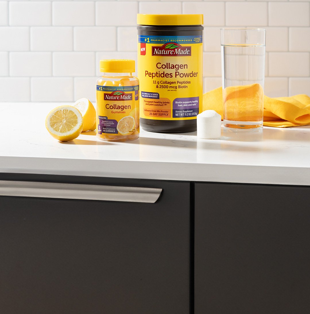Nature Made® Collagen supplement gummies and powder forms