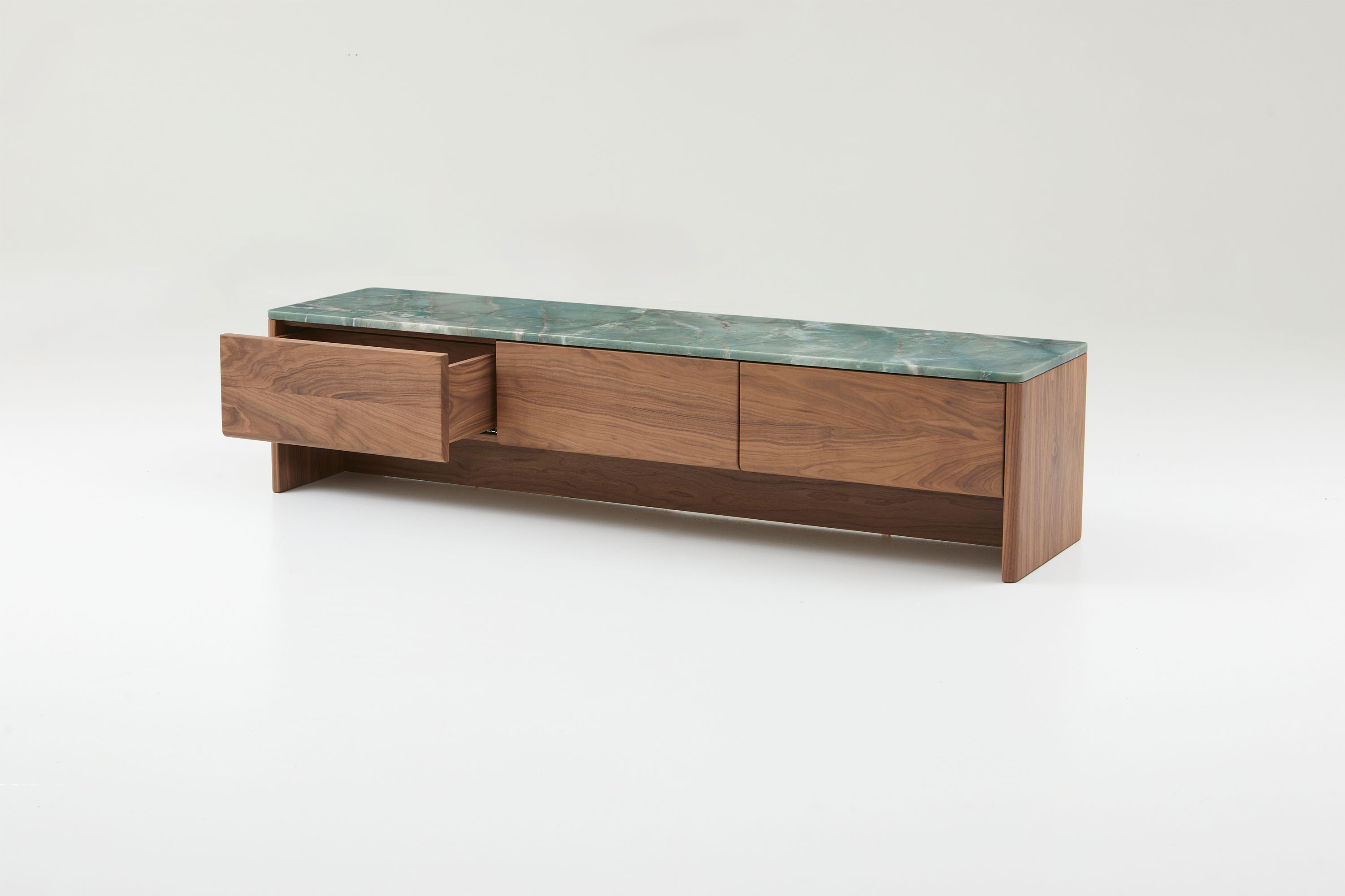 Jardan Pia Low Sideboard WithDrawers 192 WalnutBase Natural Verde Riveria Top 2