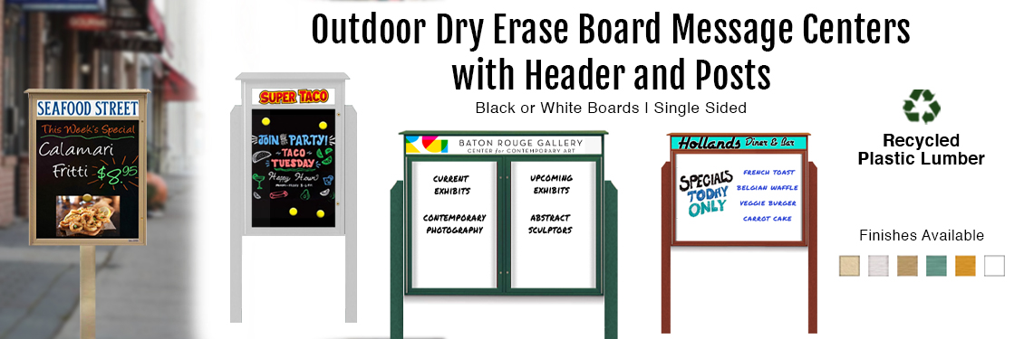 Outdoor-Message-Centers-with-Header-and-Posts---Single-Sided-Dry-Erase