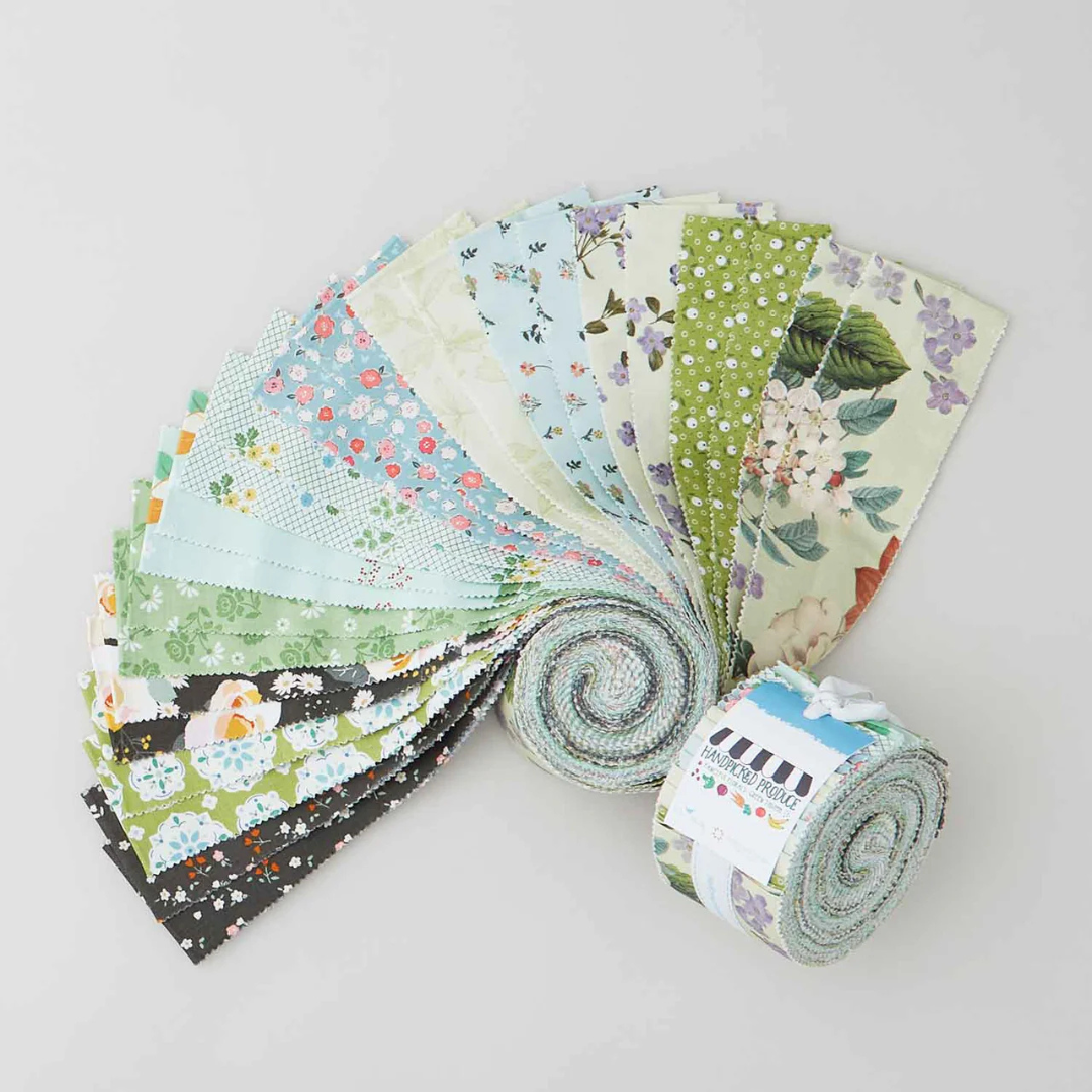 The Handpicked Produce fabric collection includes fresh produce-themed precuts in a spectrum of gorgeous hues.