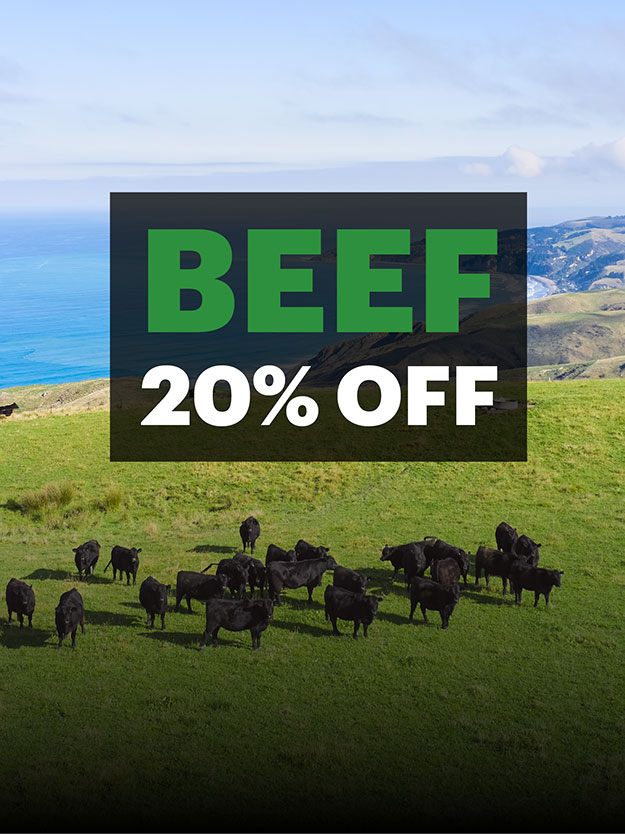 Experience the best New Zealand red meat with our 100% Grass-Fed Beef delivered to your door. Beef now 20% off, for a limited time. *Discount automatically applied to all beef products & bundles.